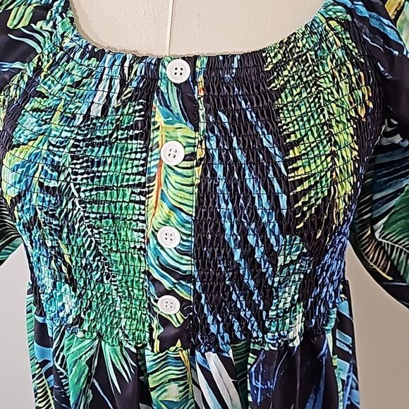 Maxi Silk-Like Elastic Scoop Neck Flowy Slip On Beach Dress XL NWOT - Picture 3 of 7